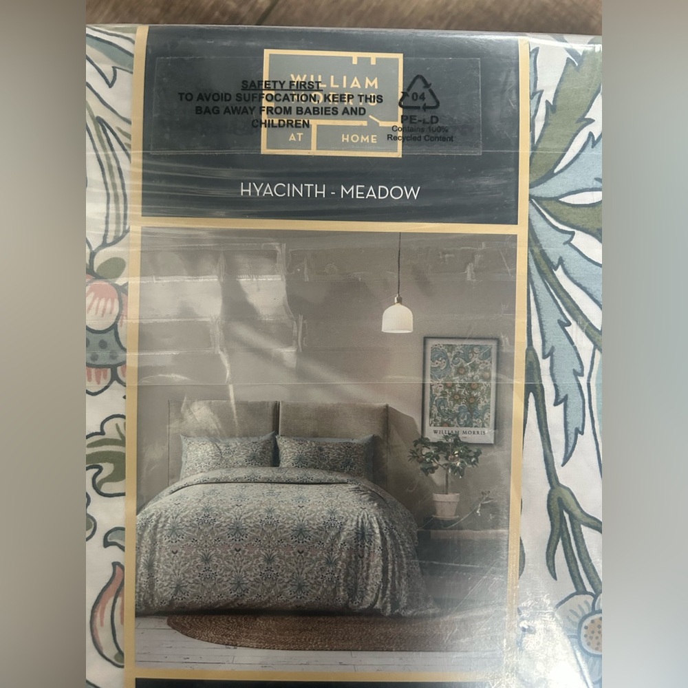 NEW William Morris Hyacinth Meadow 100% Cotton KING Duvet Cover Shams 3pc - Picture 4 of 4